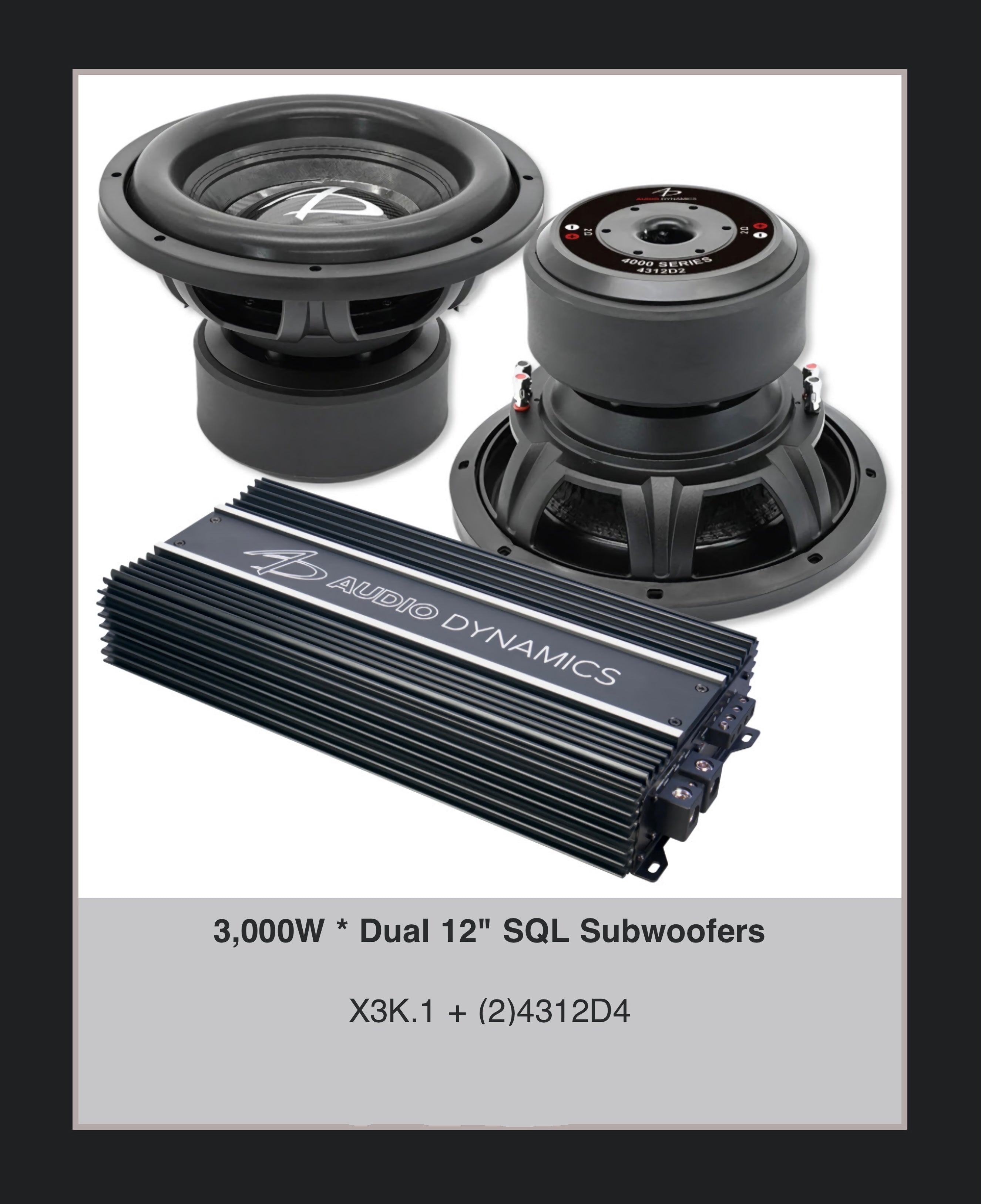AUDIO DYNAMICS 4312D4 SUBWOOFERS AND 3K AMP PACKAGE